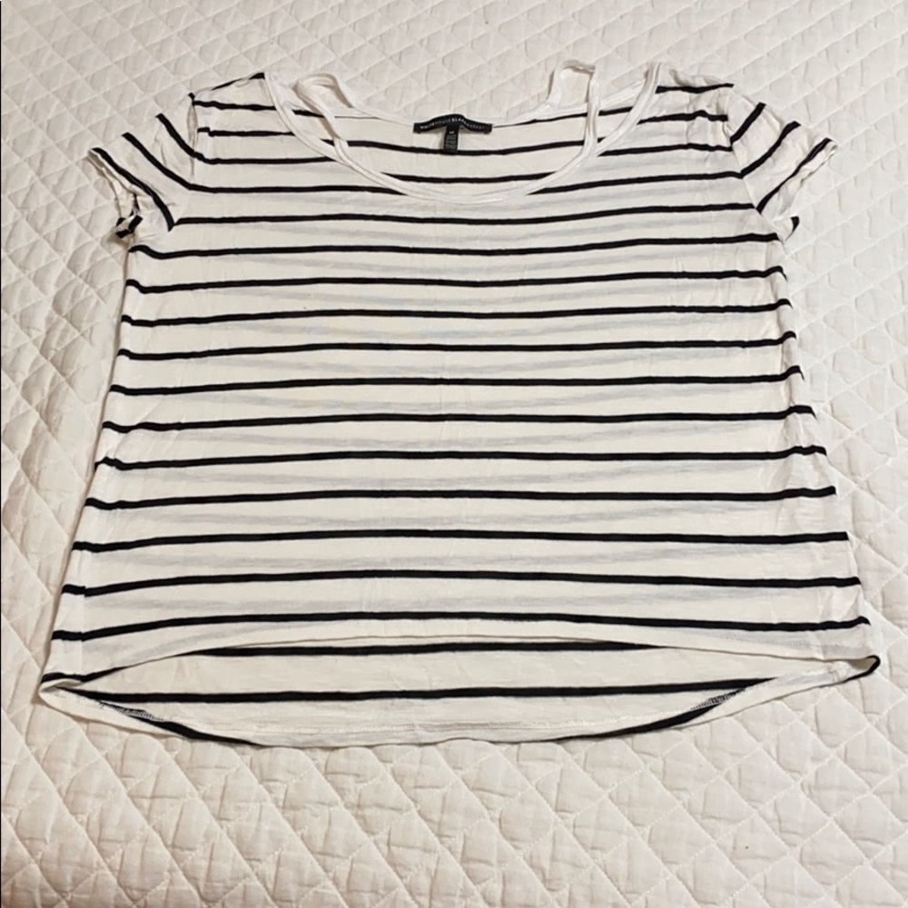 Black and white striped top.